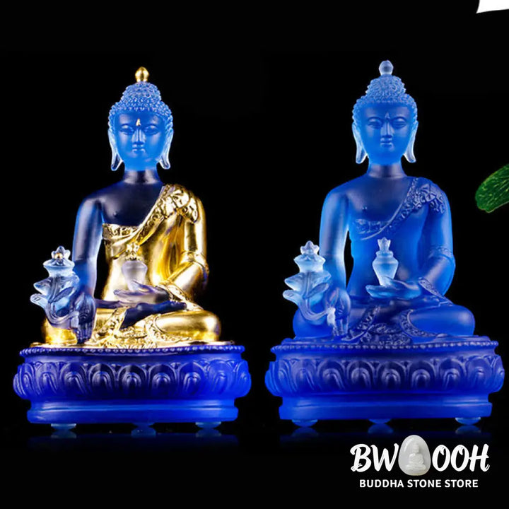 BWOOOH Medicine Buddha Handmade Liuli Crystal Art Piece Compassion Statue Home Office Offering Decoration