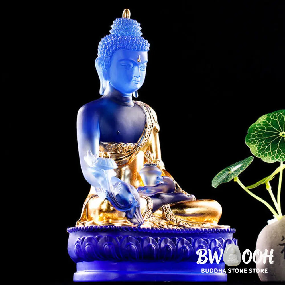 BWOOOH Medicine Buddha Handmade Liuli Crystal Art Piece Compassion Statue Home Office Offering Decoration