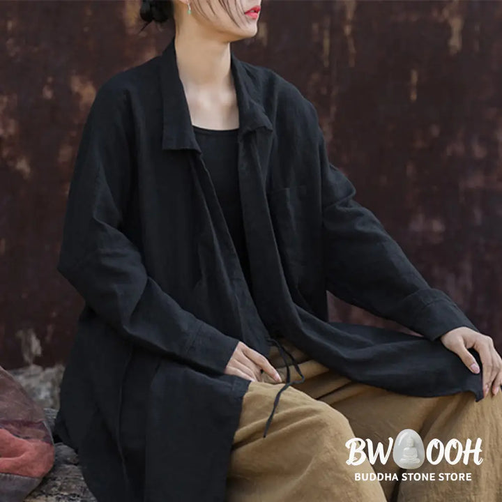 Buddha Stones Meditate Ramie Cotton Clothing - Women’s Shirts