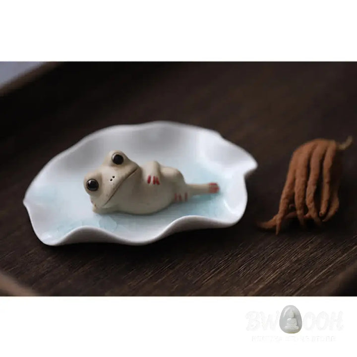 Buddha Stones Meditating Ceramic Small Frog Statue Decoration - Decorations