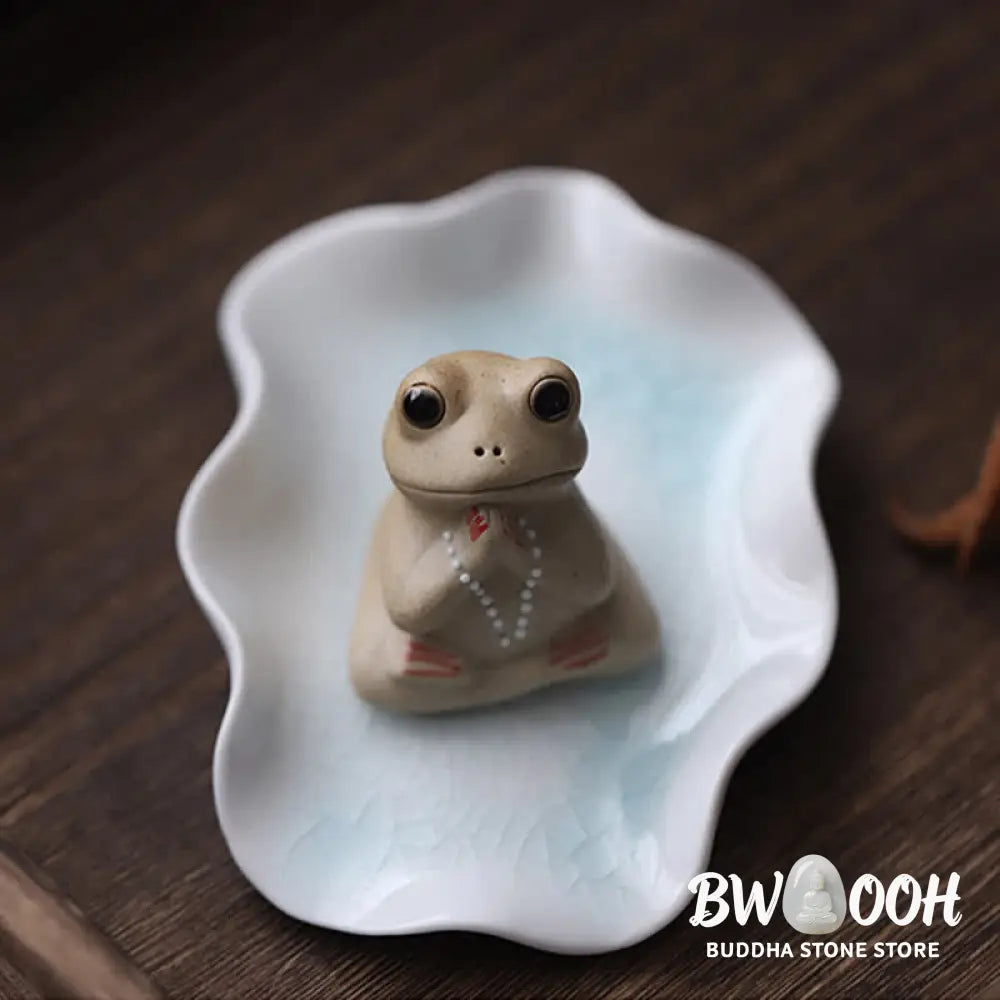Buddha Stones Meditating Ceramic Small Frog Statue Decoration - Decorations