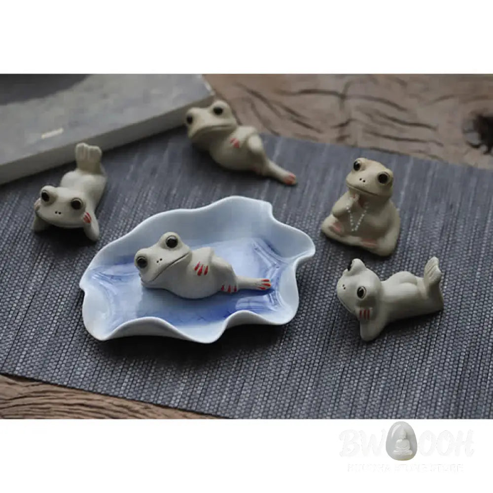 Buddha Stones Meditating Ceramic Small Frog Statue Decoration - Decorations