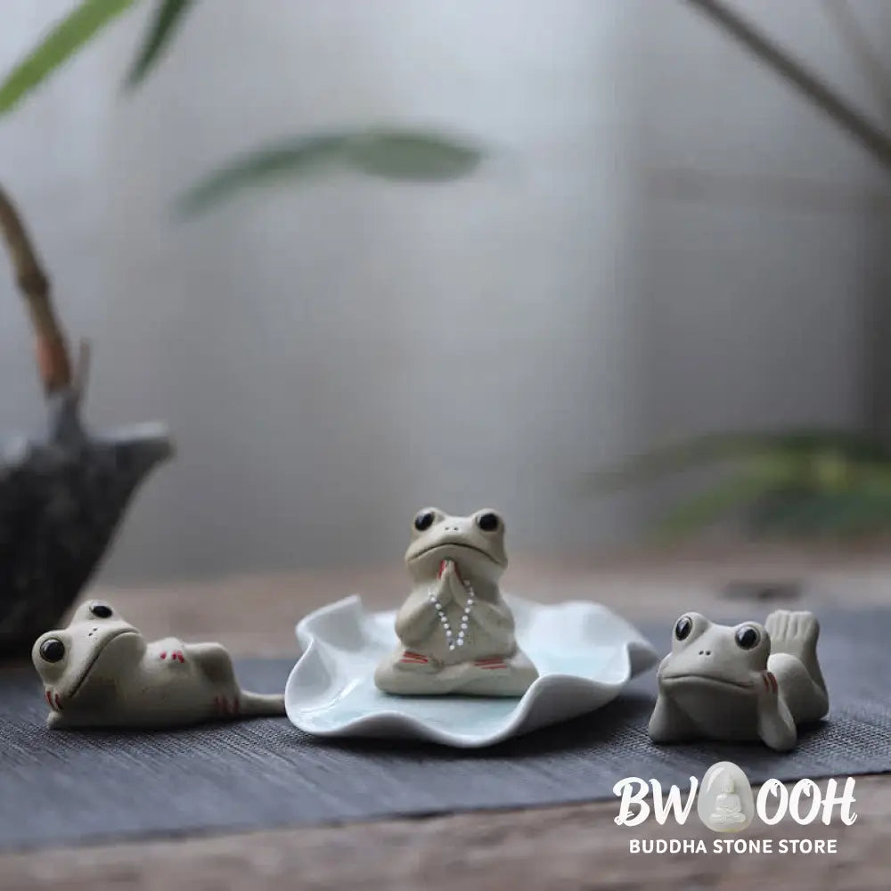Buddha Stones Meditating Ceramic Small Frog Statue Decoration - Decorations