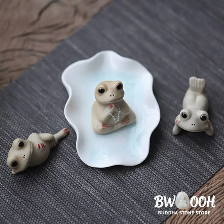 Buddha Stones Meditating Ceramic Small Frog Statue Decoration - Decorations