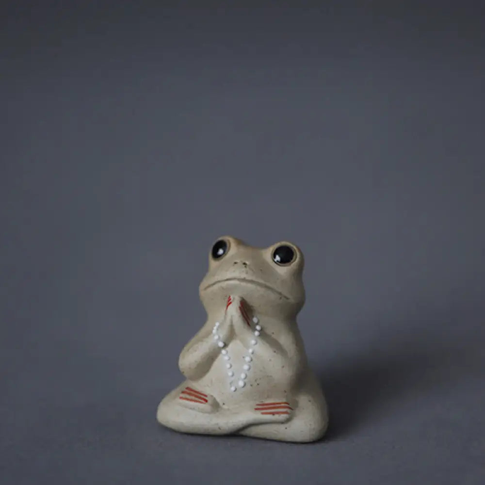 Buddha Stones Meditating Ceramic Small Frog Statue Decoration - Praying Frog(Lotus Tray Not included) - Decorations