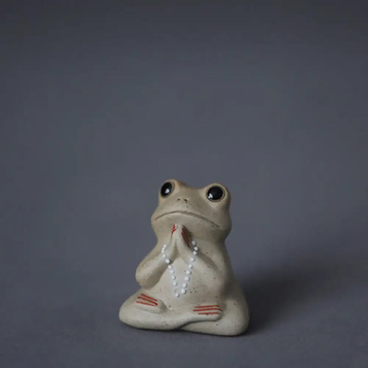 Buddha Stones Meditating Ceramic Small Frog Statue Decoration - Praying Frog(Lotus Tray Not included) - Decorations