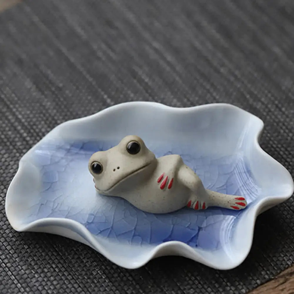 Buddha Stones Meditating Ceramic Small Frog Statue Decoration - Sleeping Frog(Lotus Tray Not included) - Decorations