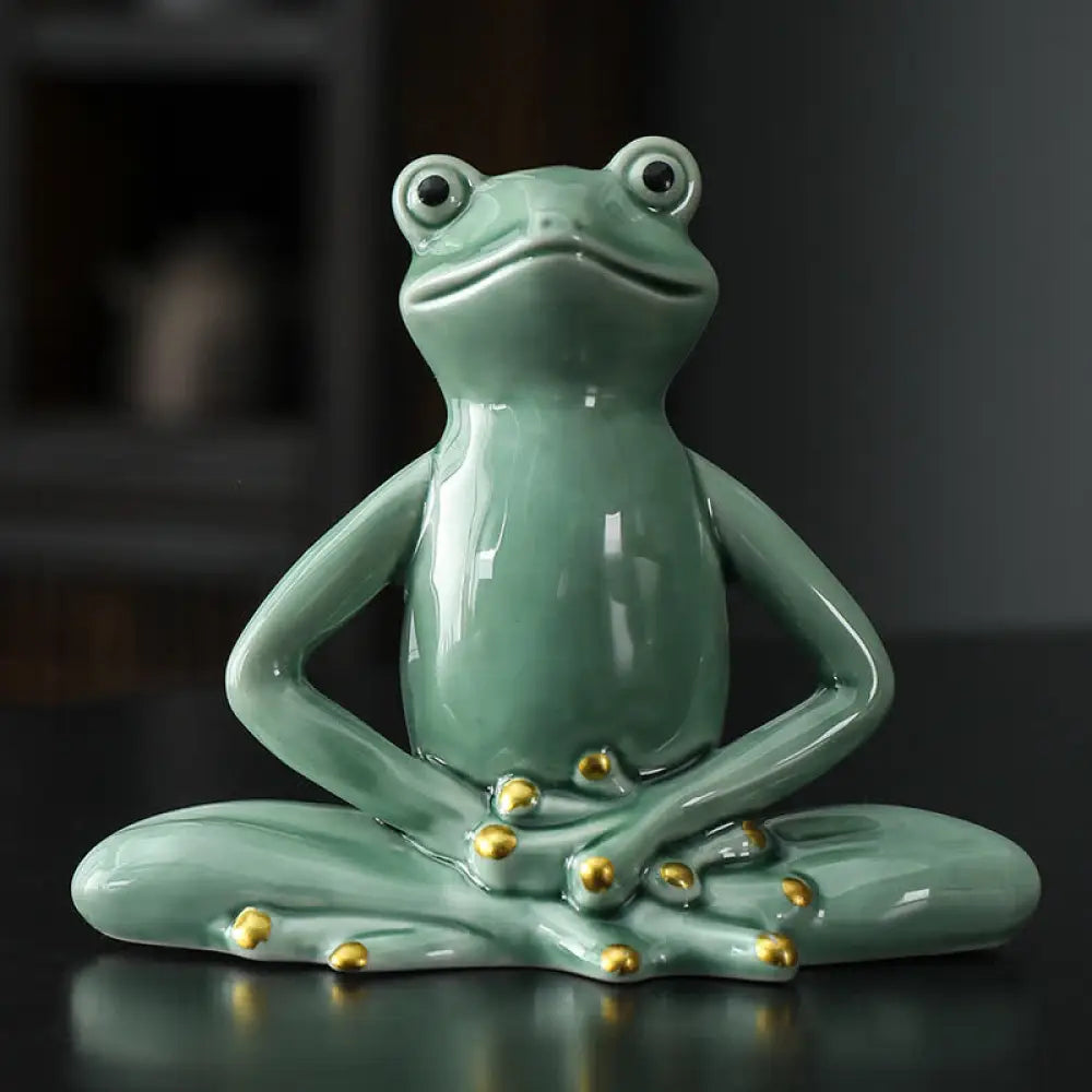 Buddha Stones Meditating Ceramic Zen Frog Statue Decoration - Frog / Green - Decorations