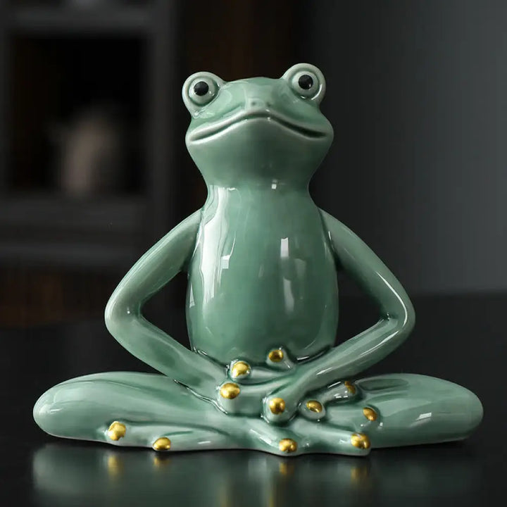 Buddha Stones Meditating Ceramic Zen Frog Statue Decoration - Frog / Green - Decorations