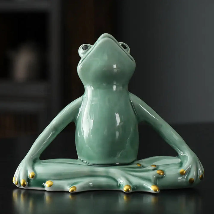 Buddha Stones Meditating Ceramic Zen Frog Statue Decoration - Meditation Frog / Green - Decorations