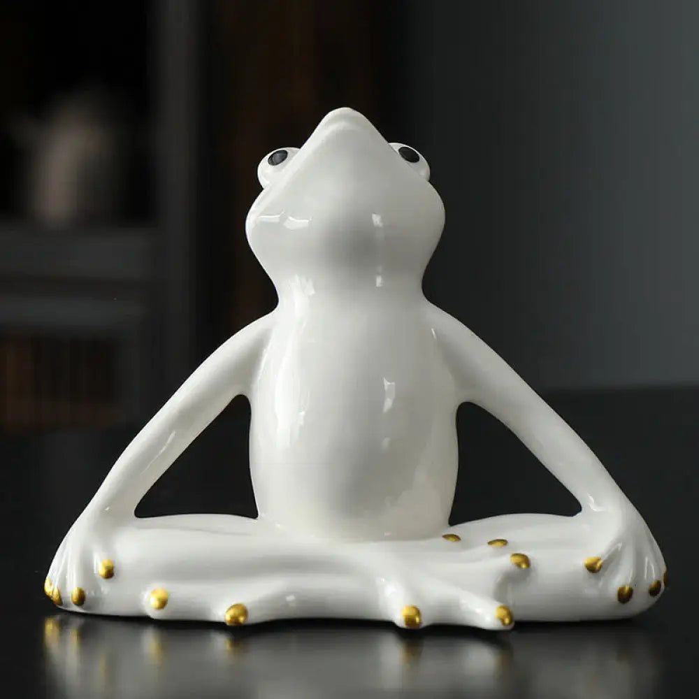 Buddha Stones Meditating Ceramic Zen Frog Statue Decoration - Meditation Frog / White - Decorations