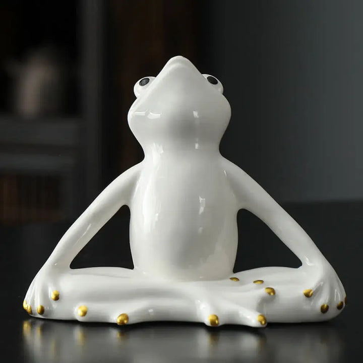 Buddha Stones Meditating Ceramic Zen Frog Statue Decoration - Meditation Frog / White - Decorations