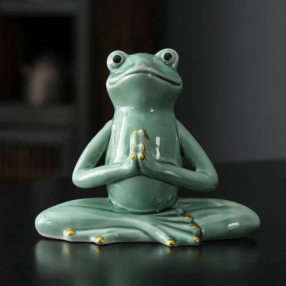 Buddha Stones Meditating Ceramic Zen Frog Statue Decoration - Praying Frog / Green - Decorations
