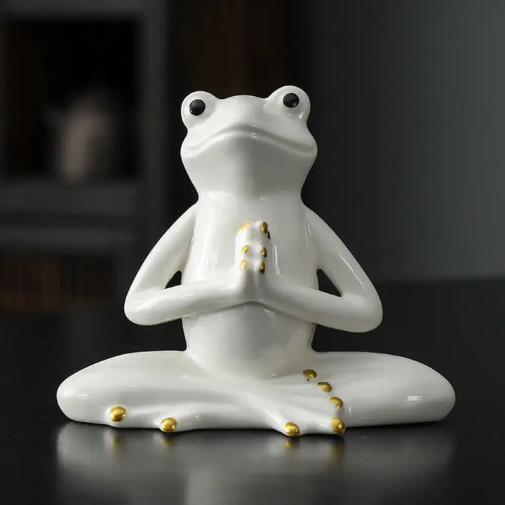 Buddha Stones Meditating Ceramic Zen Frog Statue Decoration - Praying Frog / White - Decorations