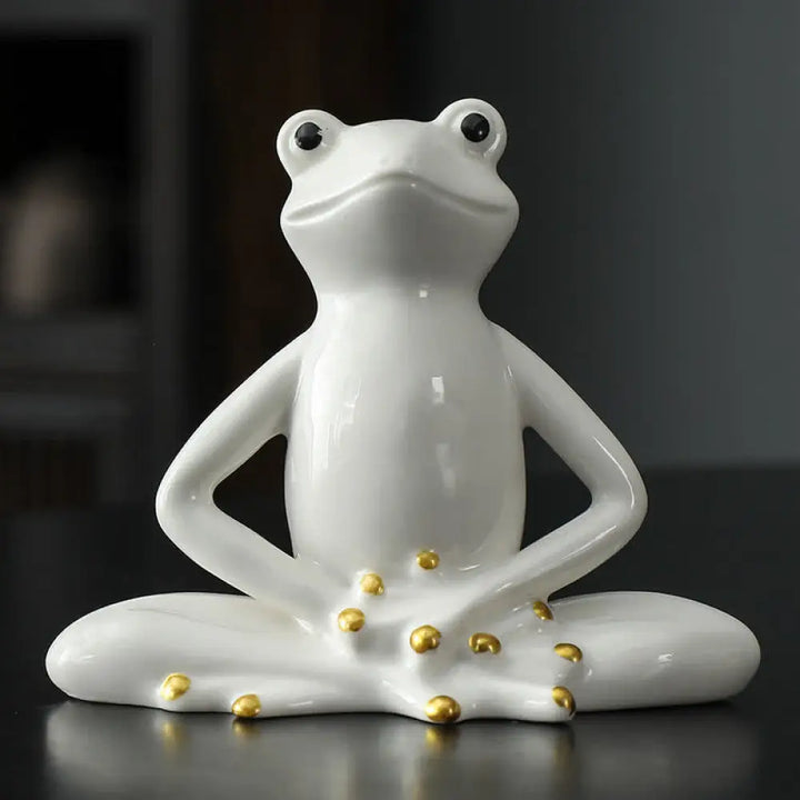 Buddha Stones Meditating Ceramic Zen Frog Statue Decoration - Frog / White - Decorations