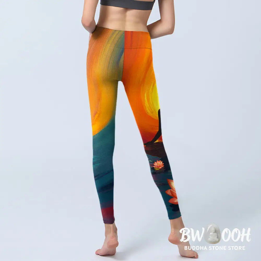 BWOOOH lotus print yoga leggings - Meditating Figure Lotus Flower Print Gym