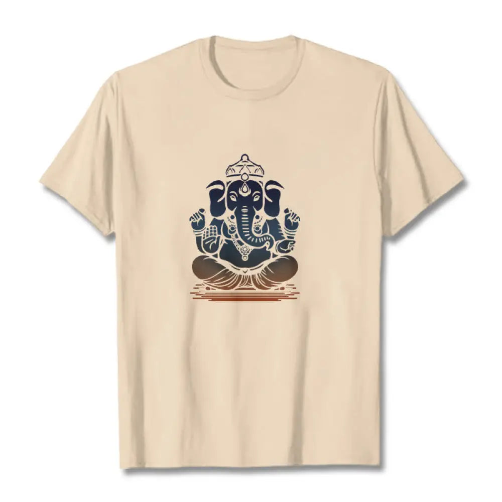 Buddha Stones Meditating Ganesh Elephant Pattern Tee T-shirt - Bisque / S - T-Shirts
