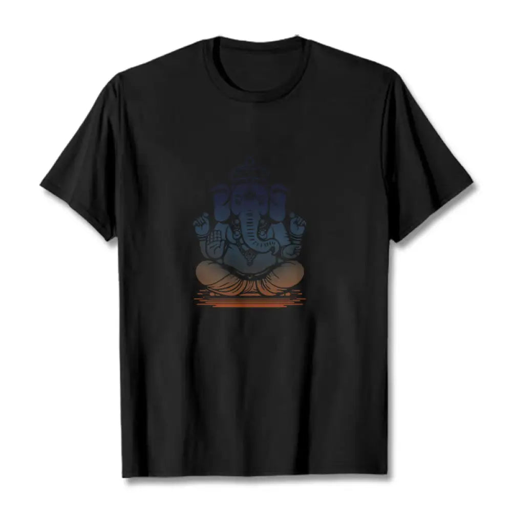 Buddha Stones Meditating Ganesh Elephant Pattern Tee T-shirt - Black / S - T-Shirts