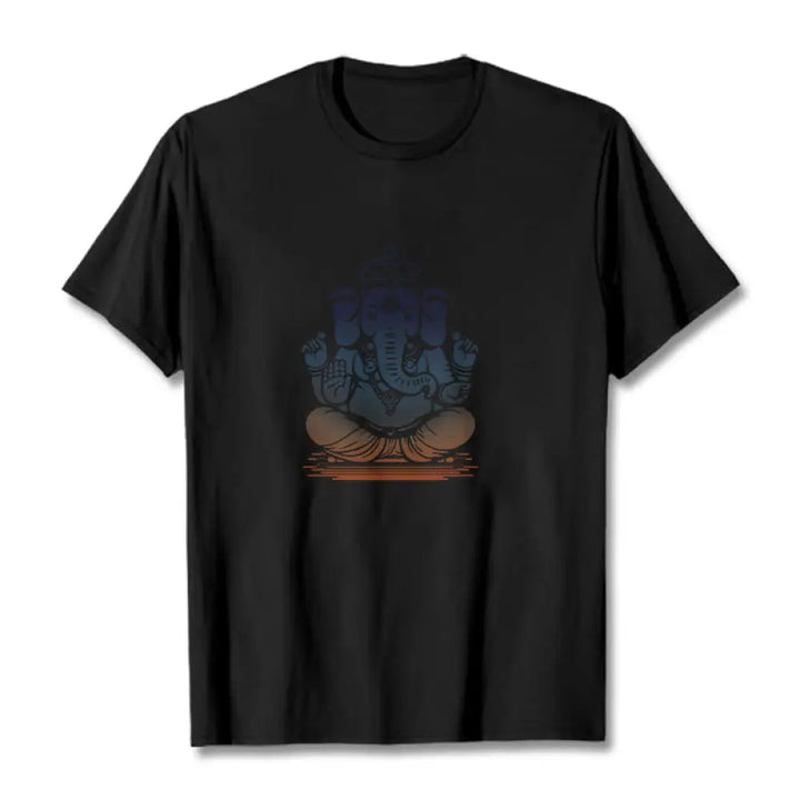 Buddha Stones Meditating Ganesh Elephant Pattern Tee T-shirt - Black / S - T-Shirts