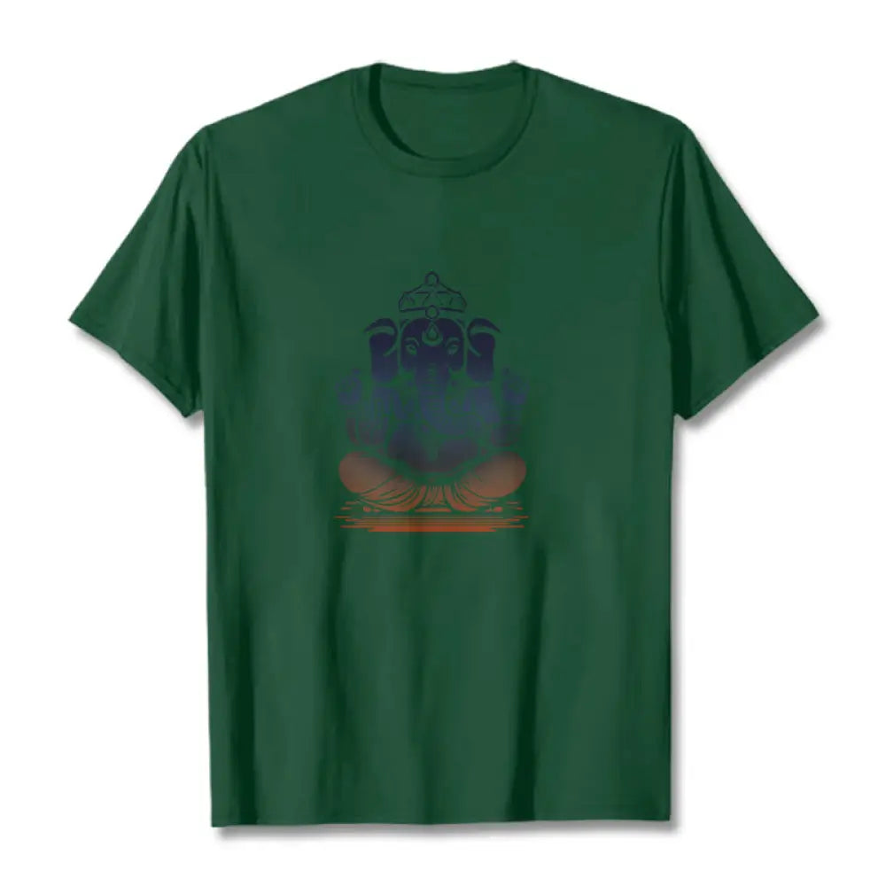 Buddha Stones Meditating Ganesh Elephant Pattern Tee T-shirt - ForestGreen / S - T-Shirts