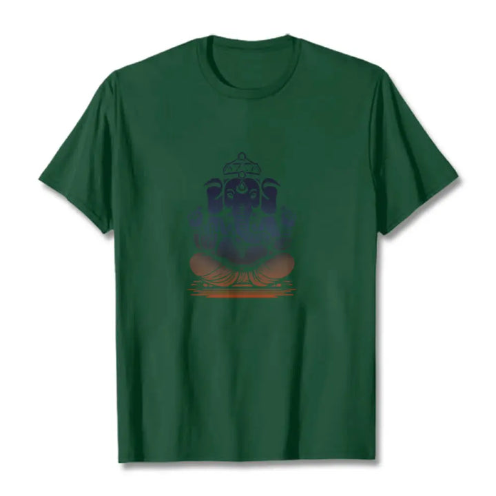 Buddha Stones Meditating Ganesh Elephant Pattern Tee T-shirt - ForestGreen / S - T-Shirts