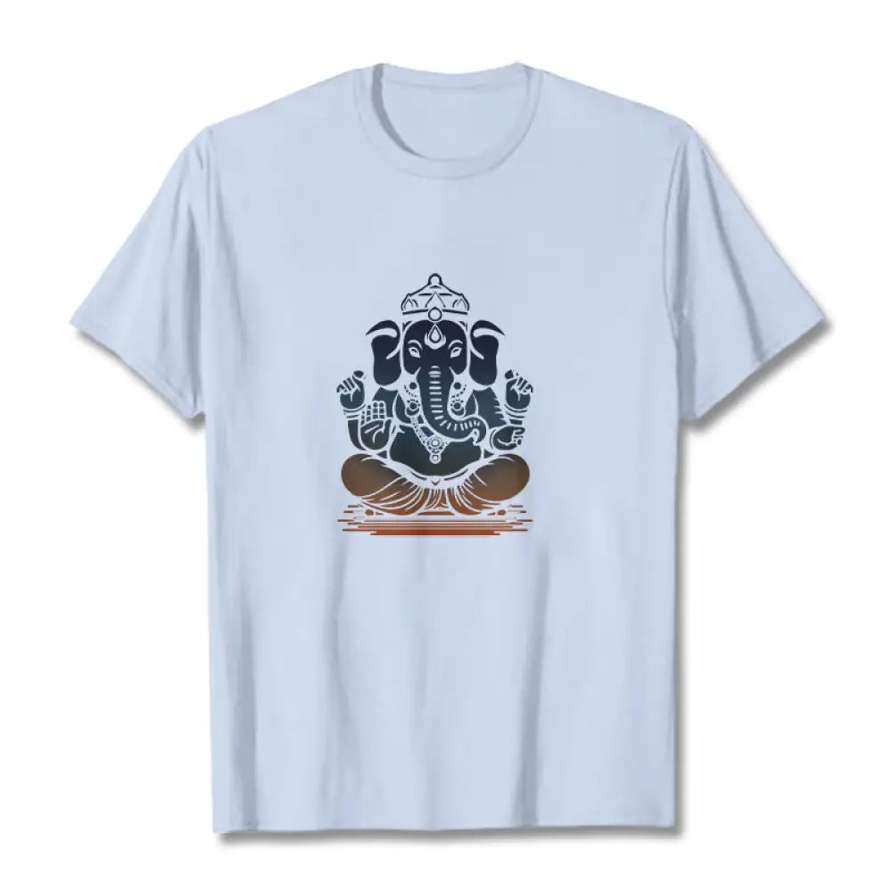 Buddha Stones Meditating Ganesh Elephant Pattern Tee T-shirt - LightCyan / S - T-Shirts