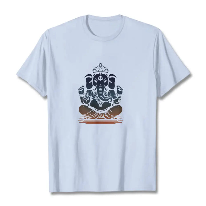 Buddha Stones Meditating Ganesh Elephant Pattern Tee T-shirt - LightCyan / S - T-Shirts