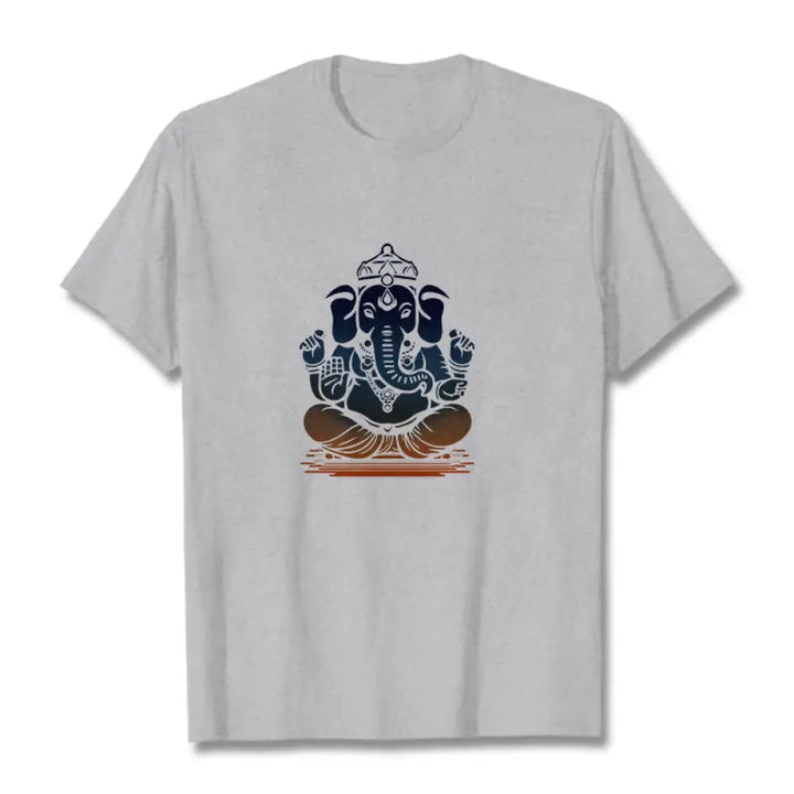 Buddha Stones Meditating Ganesh Elephant Pattern Tee T-shirt - LightGrey / S - T-Shirts