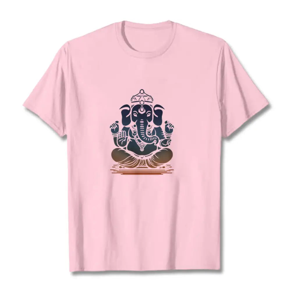 Buddha Stones Meditating Ganesh Elephant Pattern Tee T-shirt - LightPink / S - T-Shirts