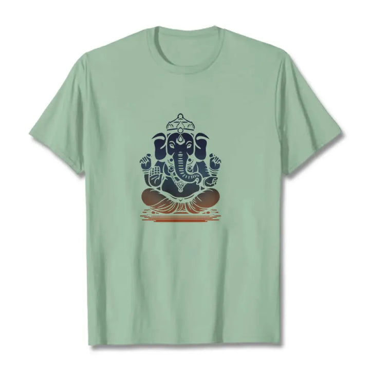 Buddha Stones Meditating Ganesh Elephant Pattern Tee T-shirt - PaleGreen / S - T-Shirts