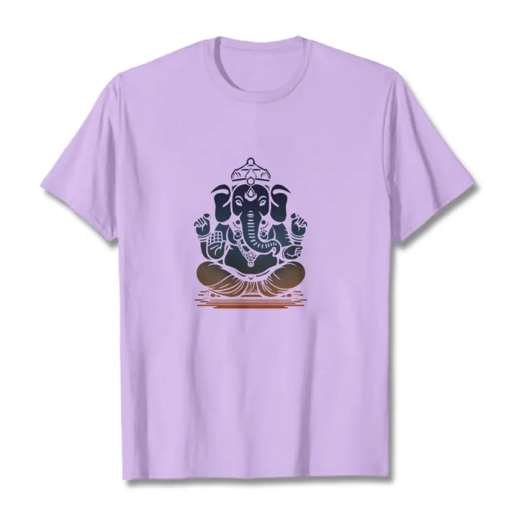 Buddha Stones Meditating Ganesh Elephant Pattern Tee T-shirt - Plum / S - T-Shirts