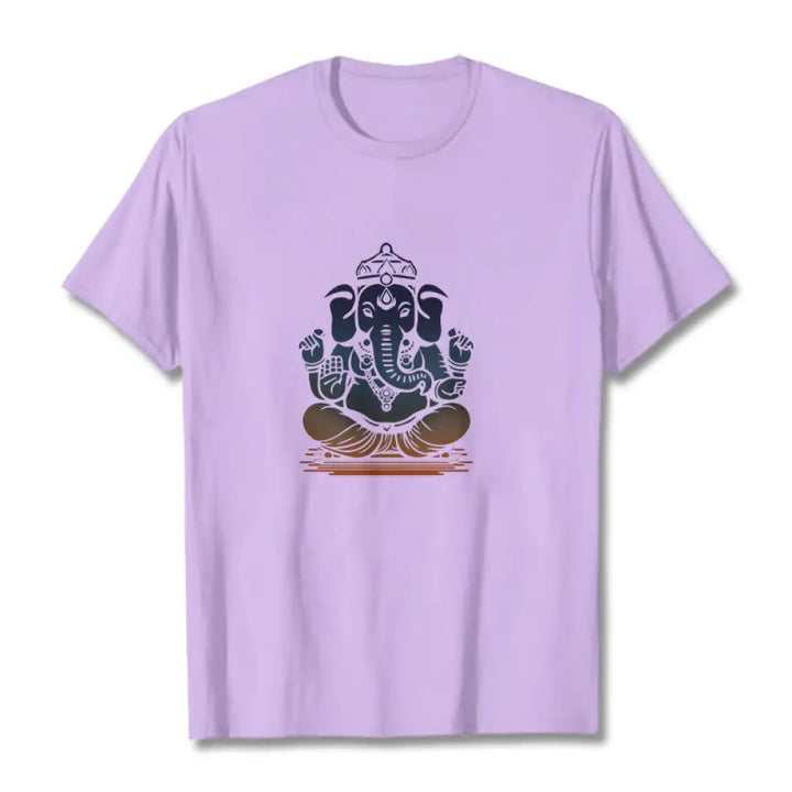 Buddha Stones Meditating Ganesh Elephant Pattern Tee T-shirt - Plum / S - T-Shirts