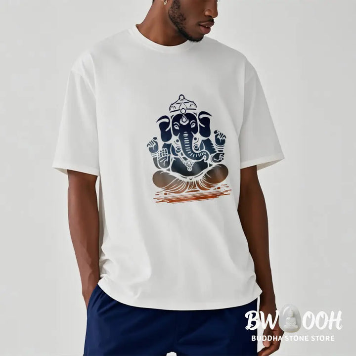 Buddha Stones Meditating Ganesh Elephant Pattern Tee T-shirt - T-Shirts