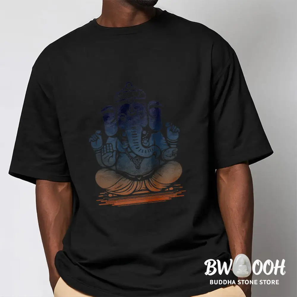 Buddha Stones Meditating Ganesh Elephant Pattern Tee T-shirt - T-Shirts