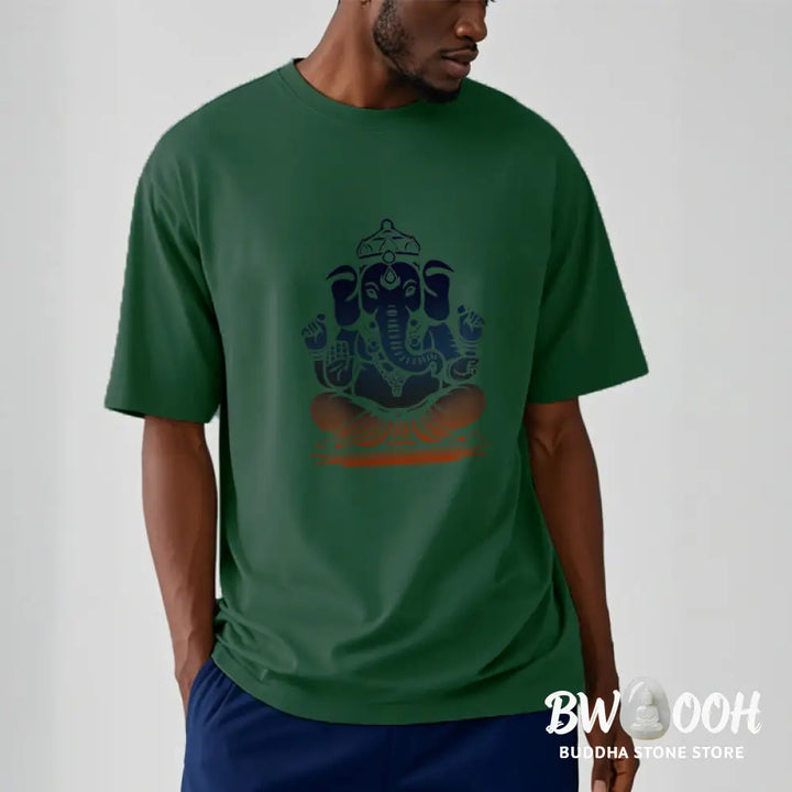 Buddha Stones Meditating Ganesh Elephant Pattern Tee T-shirt - T-Shirts