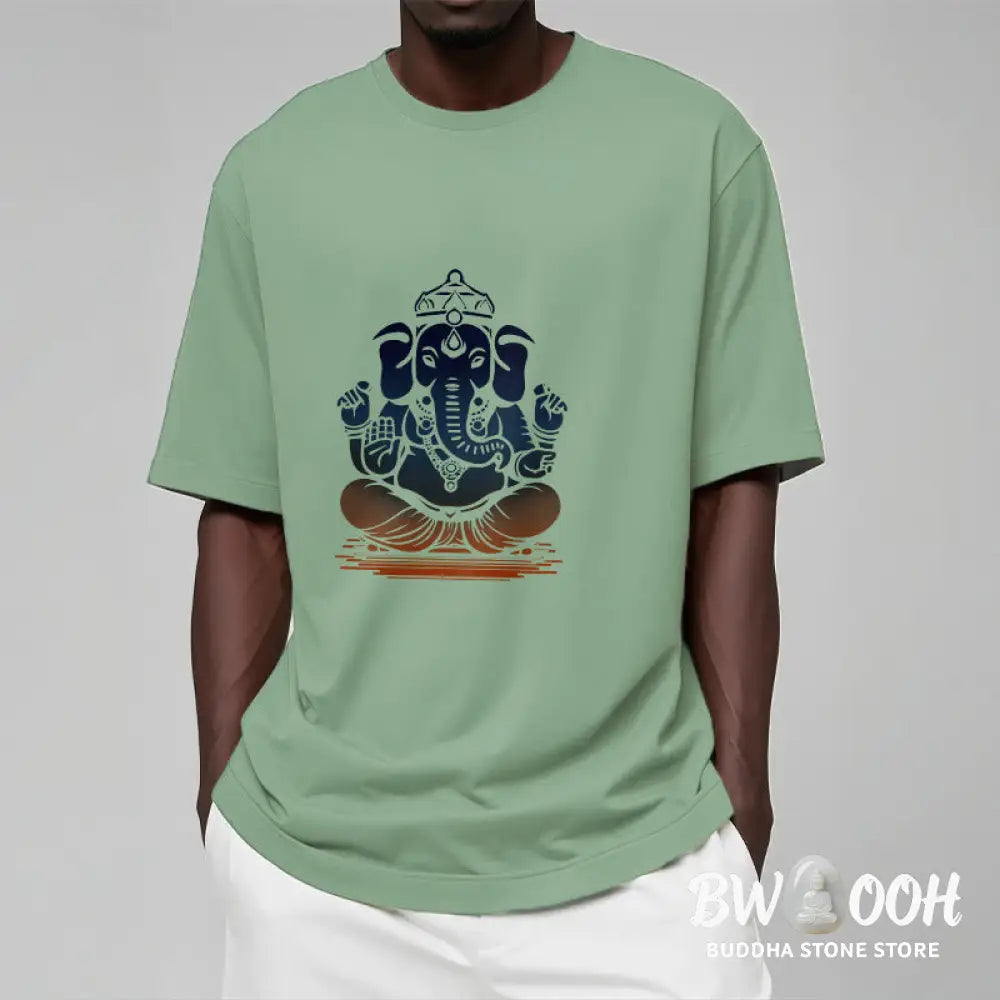 Buddha Stones Meditating Ganesh Elephant Pattern Tee T-shirt - T-Shirts