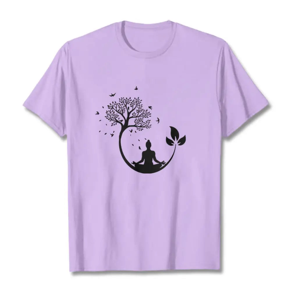 Buddha Stones Buddha Meditating In A Tree Pattern Cotton Tee T-shirt - Plum / S - T-Shirts