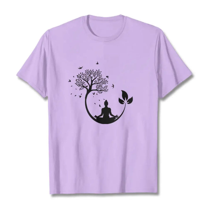 Buddha Stones Buddha Meditating In A Tree Pattern Cotton Tee T-shirt - Plum / S - T-Shirts