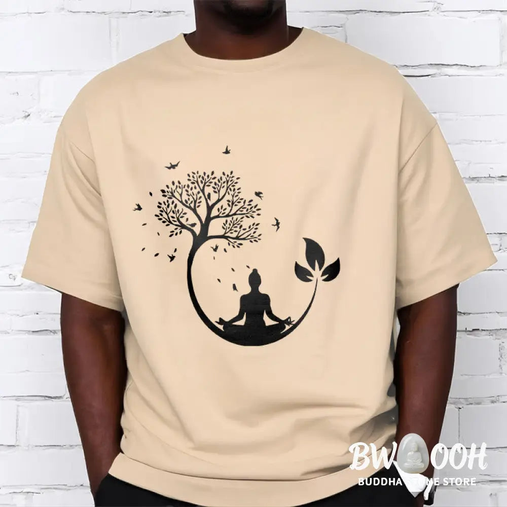 Buddha Stones Buddha Meditating In A Tree Pattern Cotton Tee T-shirt - T-Shirts