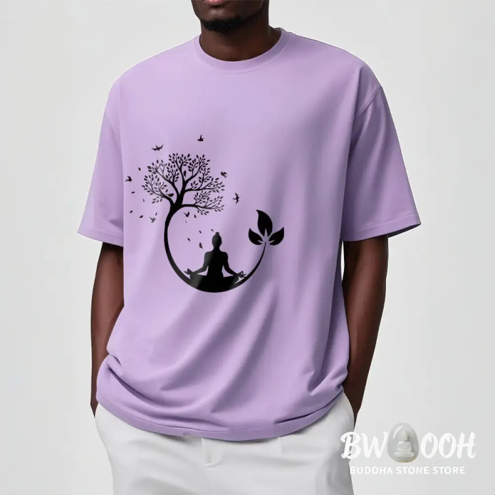 Buddha Stones Buddha Meditating In A Tree Pattern Cotton Tee T-shirt - T-Shirts
