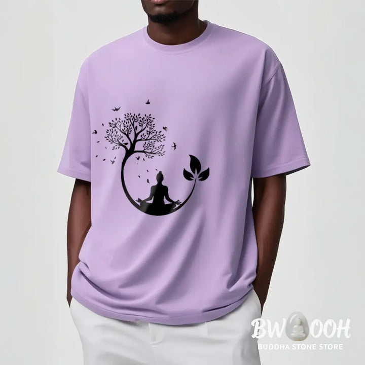 Buddha Stones Buddha Meditating In A Tree Pattern Cotton Tee T-shirt - T-Shirts