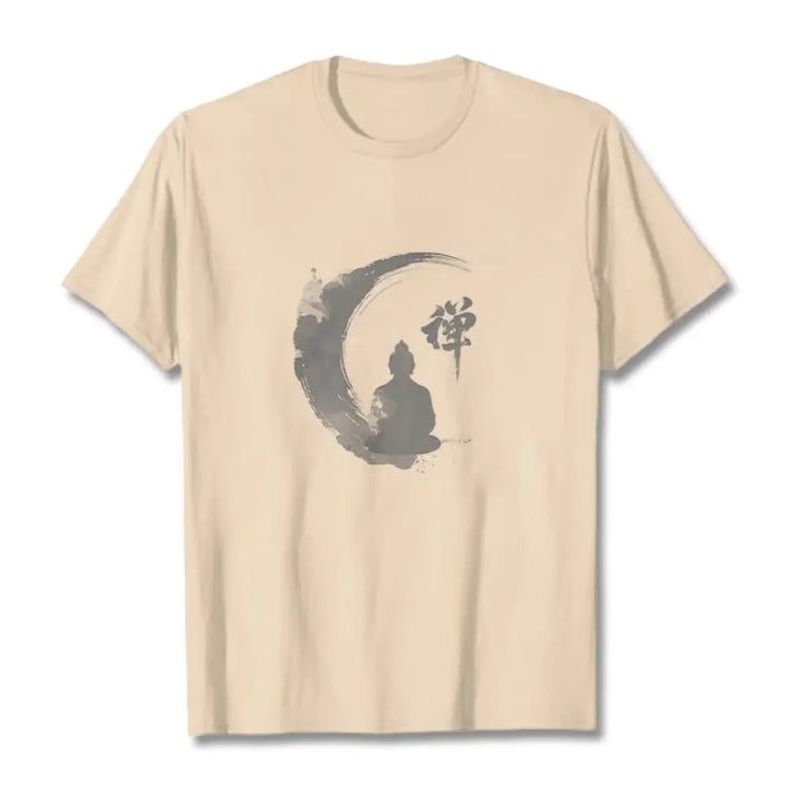 Buddha Stones Meditating Buddha Pattern Cotton Tee T-shirt - Bisque / S - T-Shirts