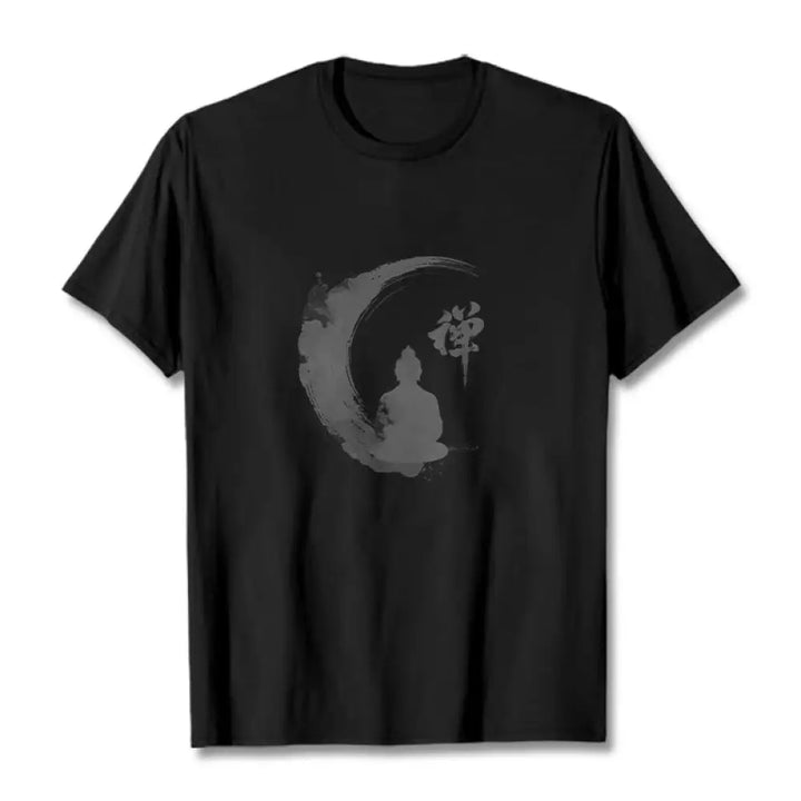 Buddha Stones Meditating Buddha Pattern Cotton Tee T-shirt - Black / S - T-Shirts