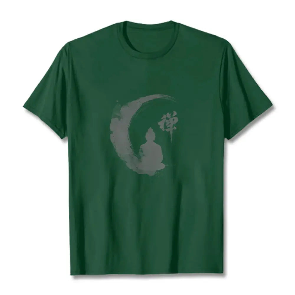 Buddha Stones Meditating Buddha Pattern Cotton Tee T-shirt - Forest Green / S - T-Shirts