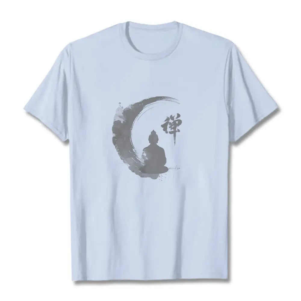 Buddha Stones Meditating Buddha Pattern Cotton Tee T-shirt - Light Cyan / S - T-Shirts