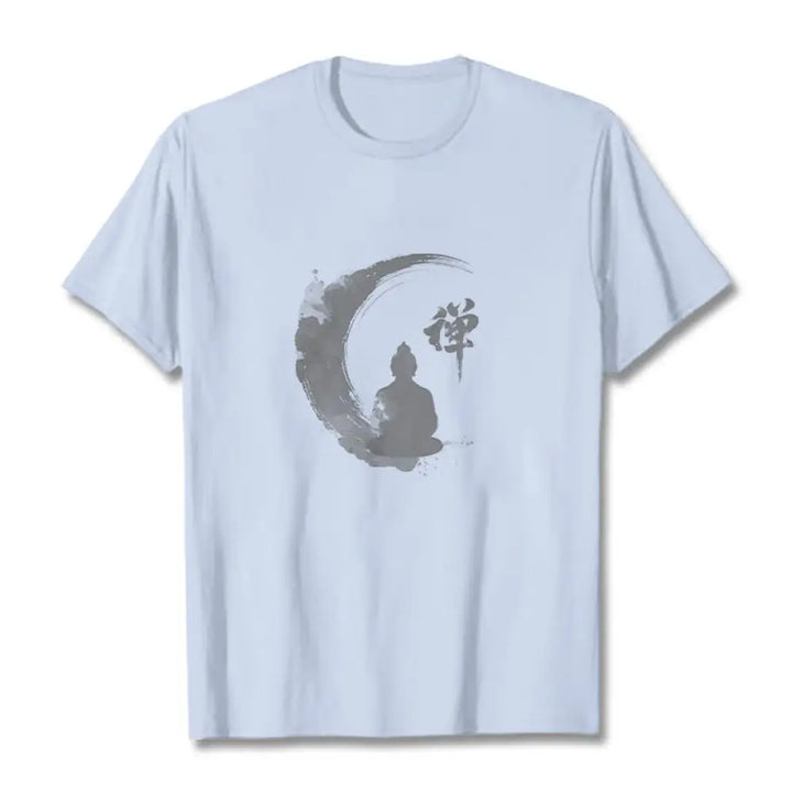 Buddha Stones Meditating Buddha Pattern Cotton Tee T-shirt - Light Cyan / S - T-Shirts