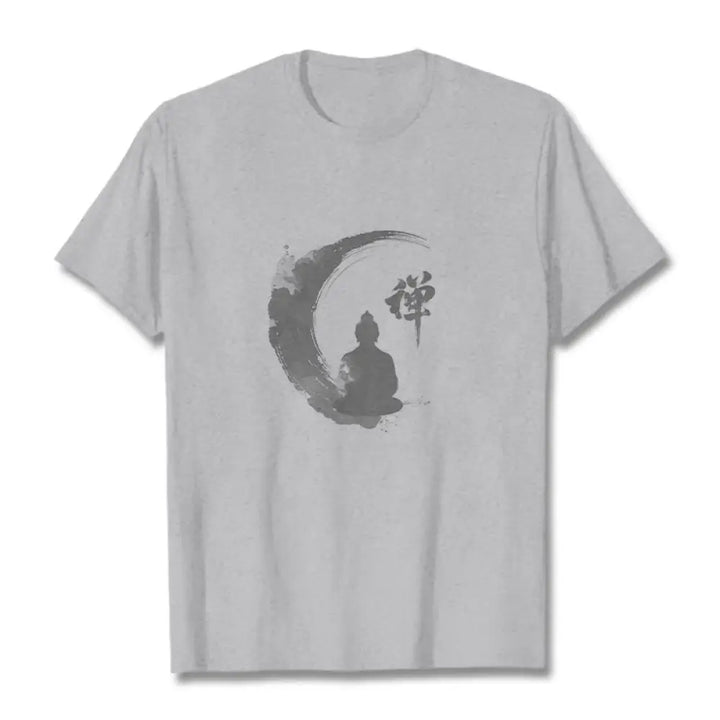 Buddha Stones Meditating Buddha Pattern Cotton Tee T-shirt - Light Grey / S - T-Shirts