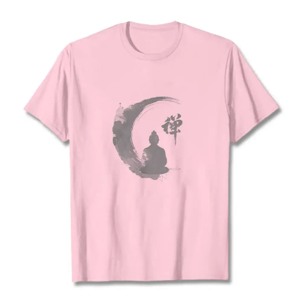 Buddha Stones Meditating Buddha Pattern Cotton Tee T-shirt - Light Pink / S - T-Shirts