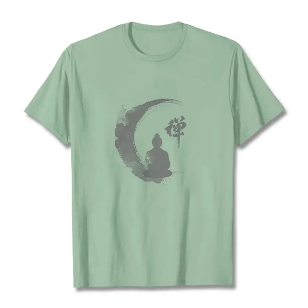 Buddha Stones Meditating Buddha Pattern Cotton Tee T-shirt - Pale Green / S - T-Shirts