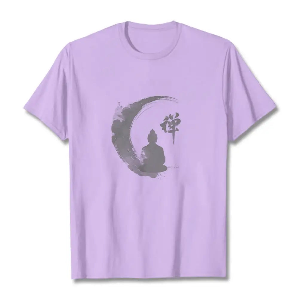 Buddha Stones Meditating Buddha Pattern Cotton Tee T-shirt - Plum / S - T-Shirts